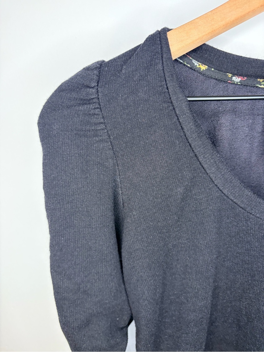 Dolan from Anthropologie Women’s Black Scoop Neck Ruched Sleeve Top, Size Small - Picture 2 of 9